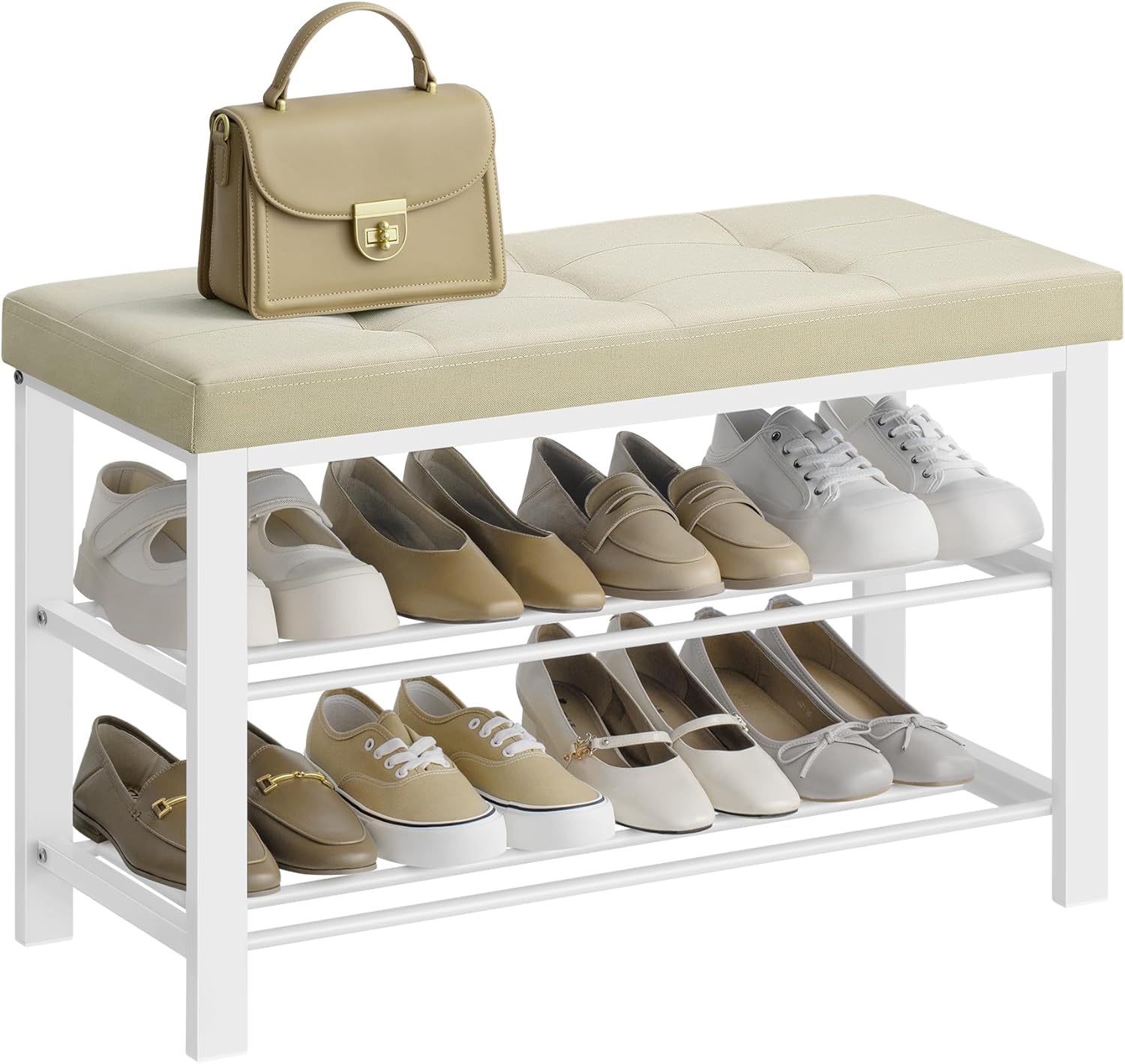 SONGMICS Shoe Bench, Storage Bench, Entryway Bench with Cushion, Shoe Shelf with Seat, Space-Saving, Modern Style, for Living Room, Bedroom, Hallway, Dark Gray and Ink Black ULBS57GYZ - Grand Goldman