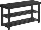 SONGMICS Shoe Rack Bench, 3-Tier Bamboo Shoe Storage Organizer, Entryway Bench, Holds Up to 286 lb, 11.3 x 27.6 x 17.8 Inches, for Entryway Bathroom Bedroom, Black ULBS04H - Grand Goldman