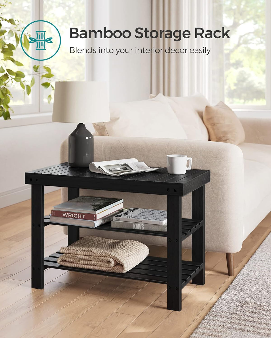 SONGMICS Shoe Rack Bench, 3-Tier Bamboo Shoe Storage Organizer, Entryway Bench, Holds Up to 286 lb, 11.3 x 27.6 x 17.8 Inches, for Entryway Bathroom Bedroom, Black ULBS04H - Grand Goldman