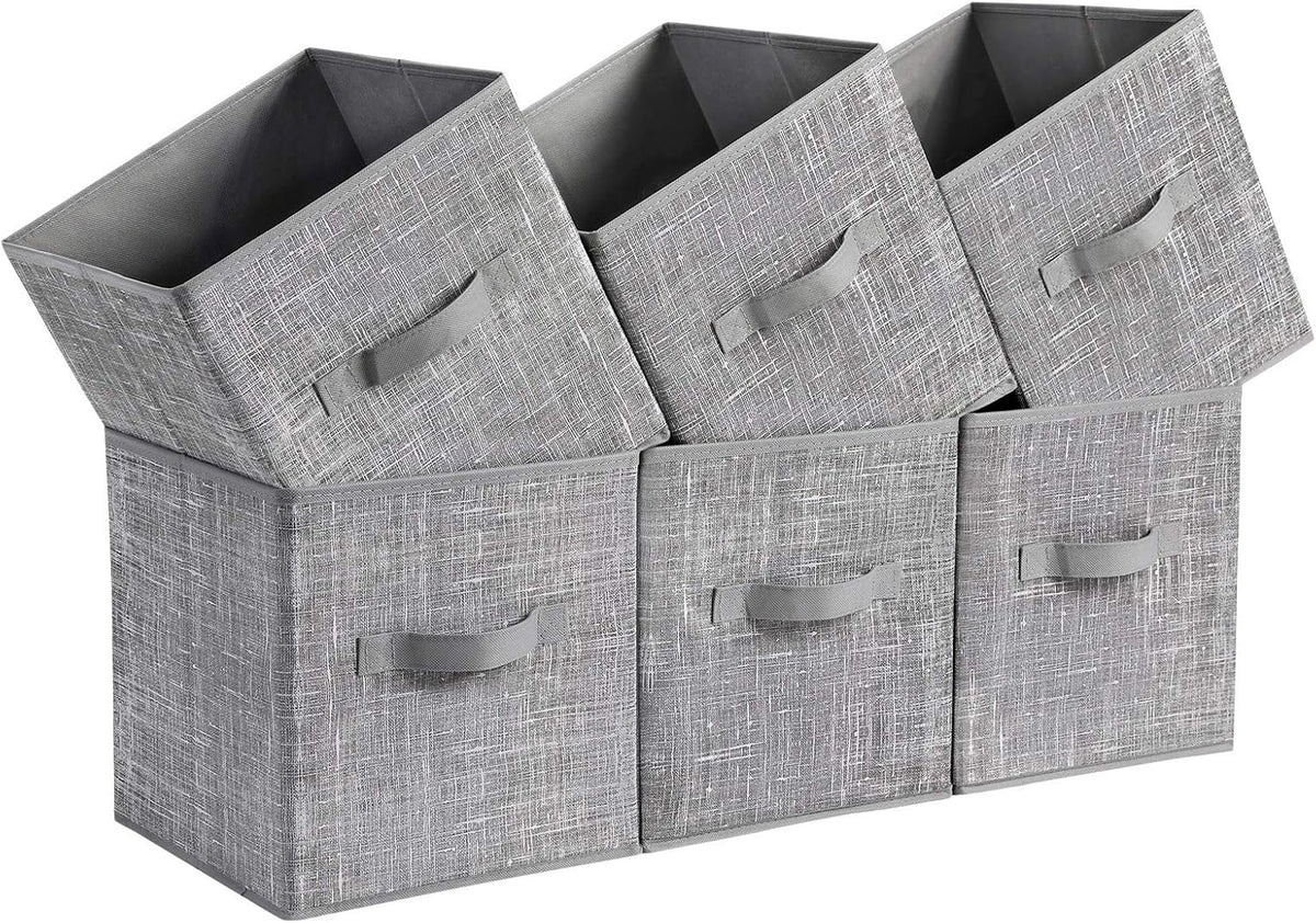 SONGMICS Storage Cubes, 11-Inch Non-Woven Fabric Bins with Double Handles, Set of 6, Closet Organizers for Shelves, Foldable, for Clothes, Cattail Gray UROB26LG - Grand Goldman