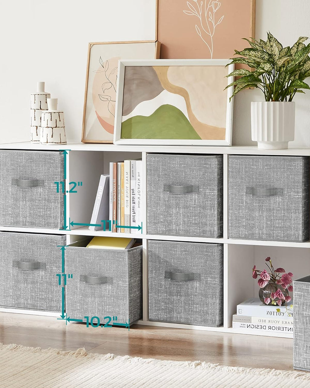 SONGMICS Storage Cubes, 11-Inch Non-Woven Fabric Bins with Double Handles, Set of 6, Closet Organizers for Shelves, Foldable, for Clothes, Cattail Gray UROB26LG - Grand Goldman