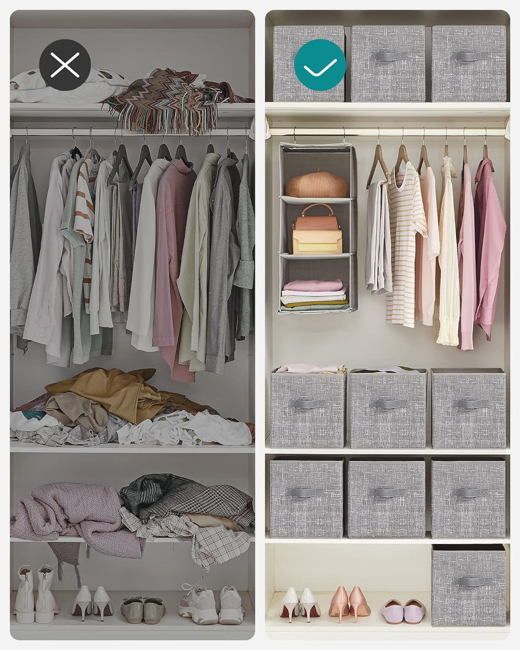 SONGMICS Storage Cubes, 11-Inch Non-Woven Fabric Bins with Double Handles, Set of 6, Closet Organizers for Shelves, Foldable, for Clothes, Cattail Gray UROB26LG - Grand Goldman