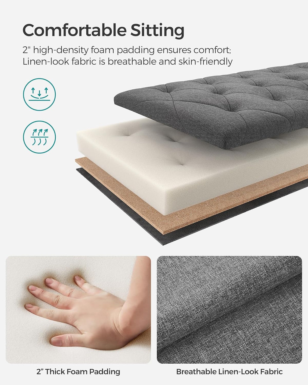 SONGMICS Storage Ottoman Bench, Foot Rest with Legs, 15.7 x 43.3 x 15.7 Inches, End of Bed Bench, Storage Chest, Load up to 660 lb, for Living Room, Bedroom, Entryway, Dark Gray ULSF088G01 - Grand Goldman