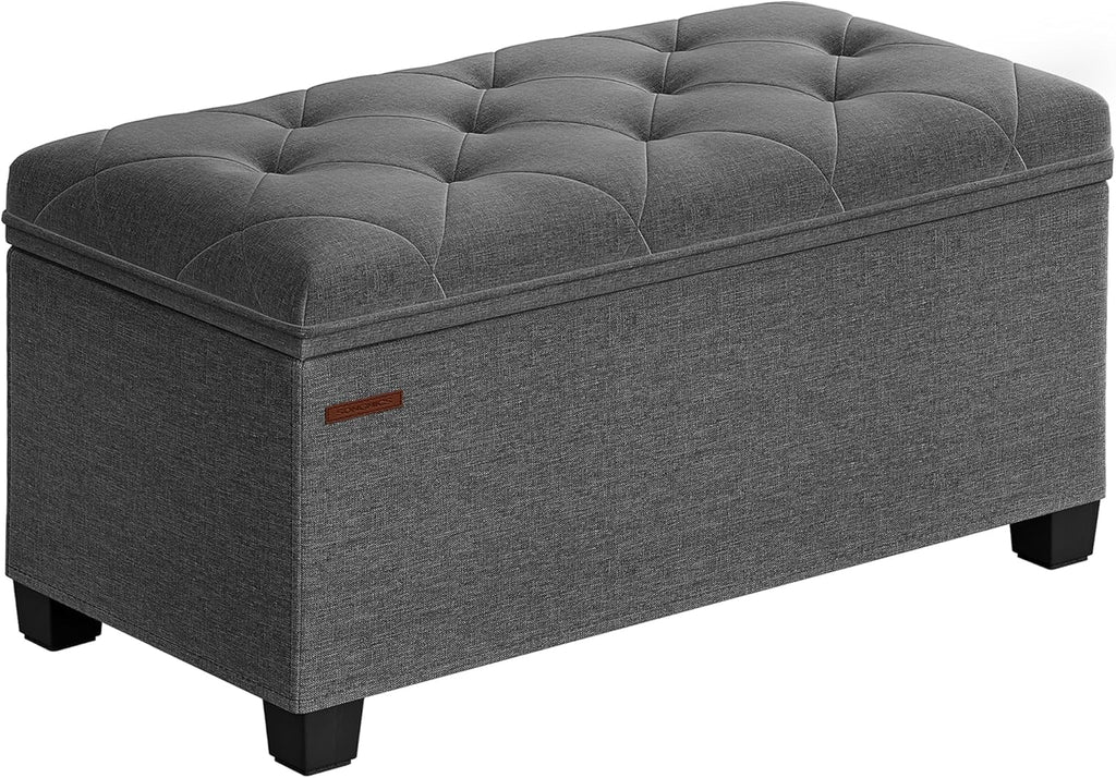 SONGMICS Storage Ottoman Bench, Foot Rest with Legs, 15.7 x 43.3 x 15.7 Inches, End of Bed Bench, Storage Chest, Load up to 660 lb, for Living Room, Bedroom, Entryway, Dark Gray ULSF088G01 - Grand Goldman
