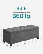 SONGMICS Storage Ottoman Bench, Foot Rest with Legs, 15.7 x 43.3 x 15.7 Inches, End of Bed Bench, Storage Chest, Load up to 660 lb, for Living Room, Bedroom, Entryway, Dark Gray ULSF088G01 - Grand Goldman