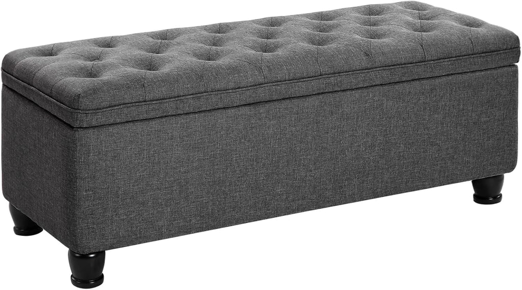 SONGMICS Storage Ottoman, Storage Bench, Tufted Entryway Bedroom Bench, 17.7 x 46.5 x 17.7 Inches, Hinges Easy Lid Operation, Wooden Legs, Linen-Look Cover, Loads 330 lb, Light Gray ULOM070G02 - Grand Goldman