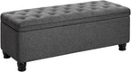 SONGMICS Storage Ottoman, Storage Bench, Tufted Entryway Bedroom Bench, 17.7 x 46.5 x 17.7 Inches, Hinges Easy Lid Operation, Wooden Legs, Linen-Look Cover, Loads 330 lb, Light Gray ULOM070G02 - Grand Goldman