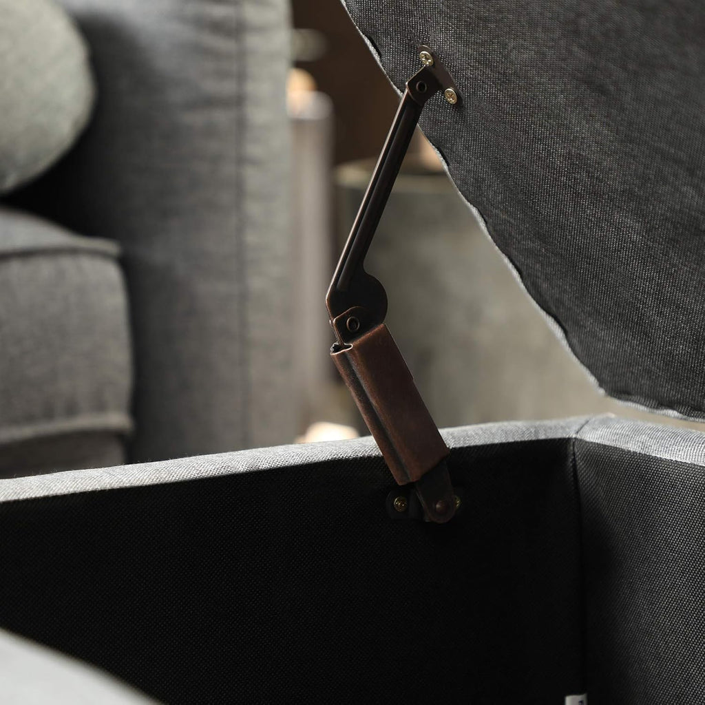 SONGMICS Storage Ottoman, Storage Bench, Tufted Entryway Bedroom Bench, 17.7 x 46.5 x 17.7 Inches, Hinges Easy Lid Operation, Wooden Legs, Linen-Look Cover, Loads 330 lb, Light Gray ULOM070G02 - Grand Goldman