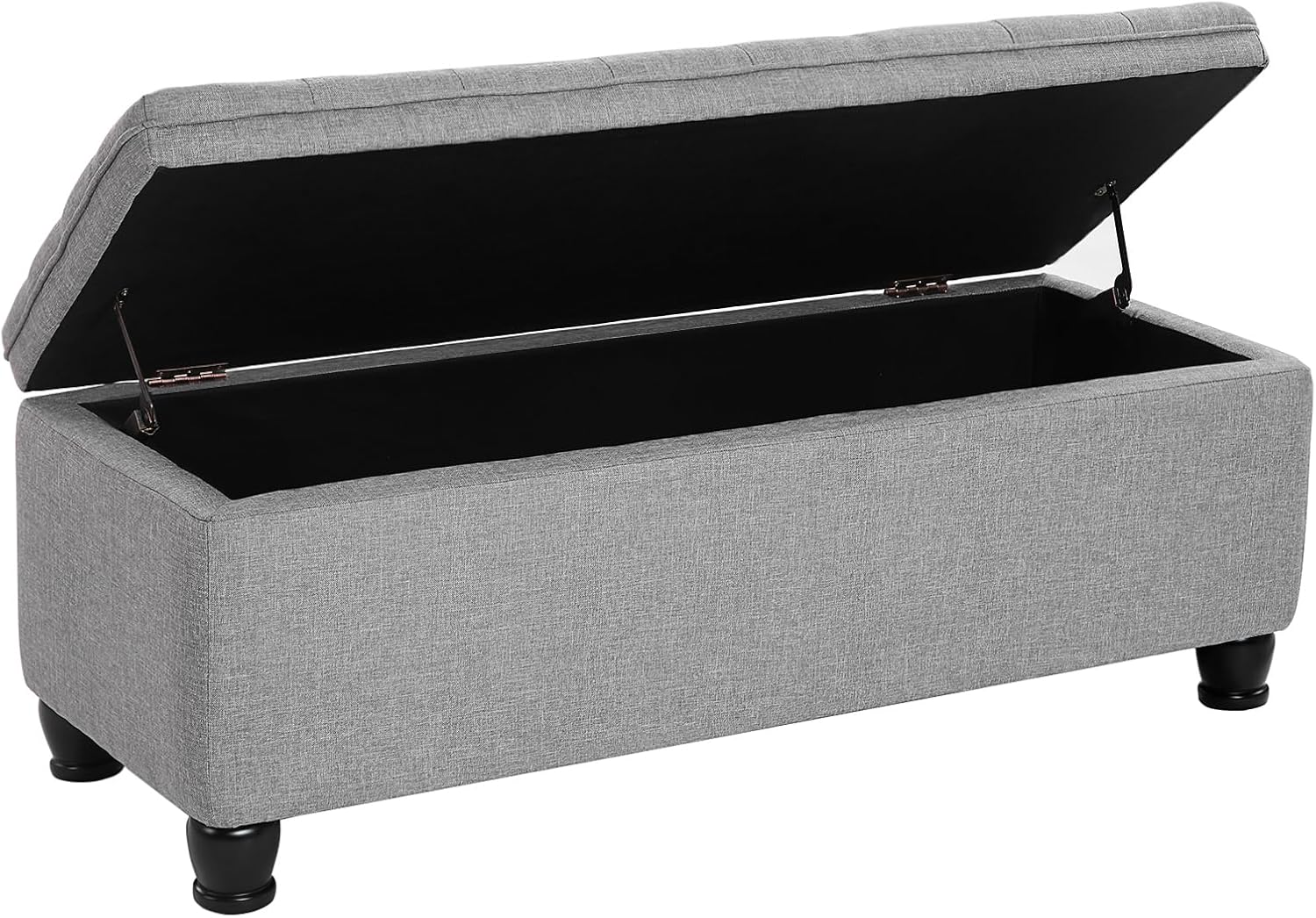 SONGMICS Storage Ottoman, Storage Bench, Tufted Entryway Bedroom Bench, 17.7 x 46.5 x 17.7 Inches, Hinges Easy Lid Operation, Wooden Legs, Linen-Look Cover, Loads 330 lb, Light Gray ULOM070G02 - Grand Goldman