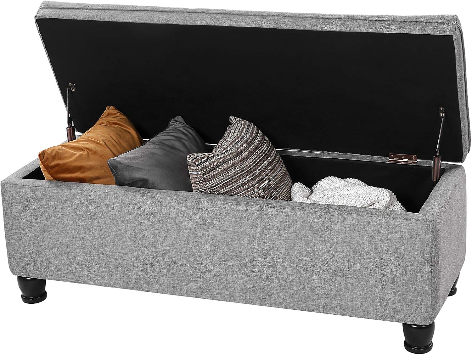 SONGMICS Storage Ottoman, Storage Bench, Tufted Entryway Bedroom Bench, 17.7 x 46.5 x 17.7 Inches, Hinges Easy Lid Operation, Wooden Legs, Linen-Look Cover, Loads 330 lb, Light Gray ULOM070G02 - Grand Goldman