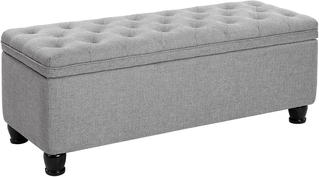 SONGMICS Storage Ottoman, Storage Bench, Tufted Entryway Bedroom Bench, 17.7 x 46.5 x 17.7 Inches, Hinges Easy Lid Operation, Wooden Legs, Linen-Look Cover, Loads 330 lb, Light Gray ULOM070G02 - Grand Goldman