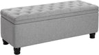 SONGMICS Storage Ottoman, Storage Bench, Tufted Entryway Bedroom Bench, 17.7 x 46.5 x 17.7 Inches, Hinges Easy Lid Operation, Wooden Legs, Linen-Look Cover, Loads 330 lb, Light Gray ULOM070G02 - Grand Goldman