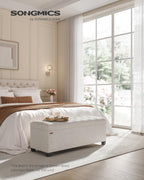 SONGMICS Velvet Storage Ottoman Bench, Foot Rest with Legs, 15.7 x 43 x 15.7 Inches, End of Bed Bench, Storage Chest, Load up to 660 lb, for Living Room, Bedroom, Entryway, Cream White ULSF089W01 - Grand Goldman
