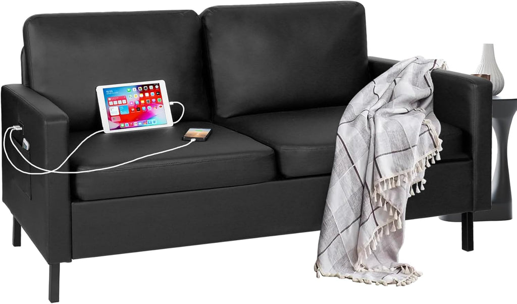 STHOUYN 56" W Fabric Loveseat Sofa with 2 USB, Small Couches for Living Room, Bedroom, Office, Easy Assembly & Comfy Cushion, Dark Grey - Grand Goldman