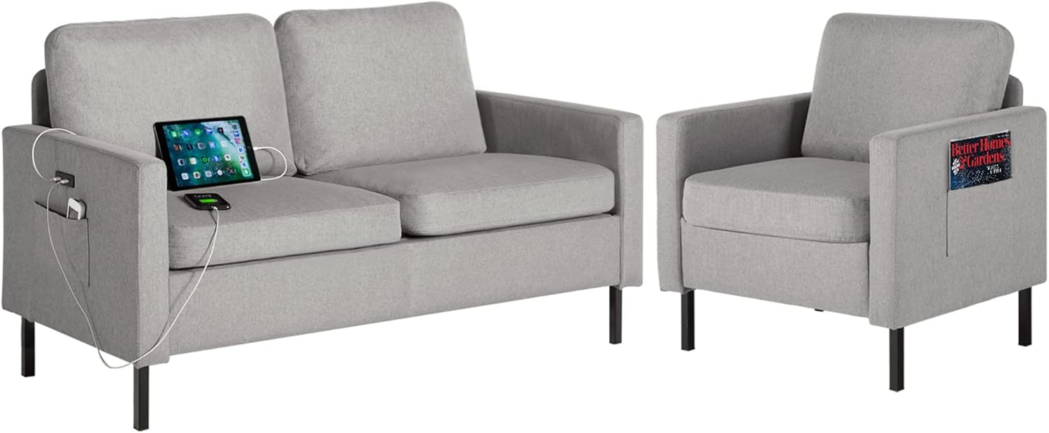 STHOUYN 56" W Fabric Loveseat Sofa with 2 USB, Small Couches for Living Room, Bedroom, Office, Easy Assembly & Comfy Cushion, Dark Grey - Grand Goldman