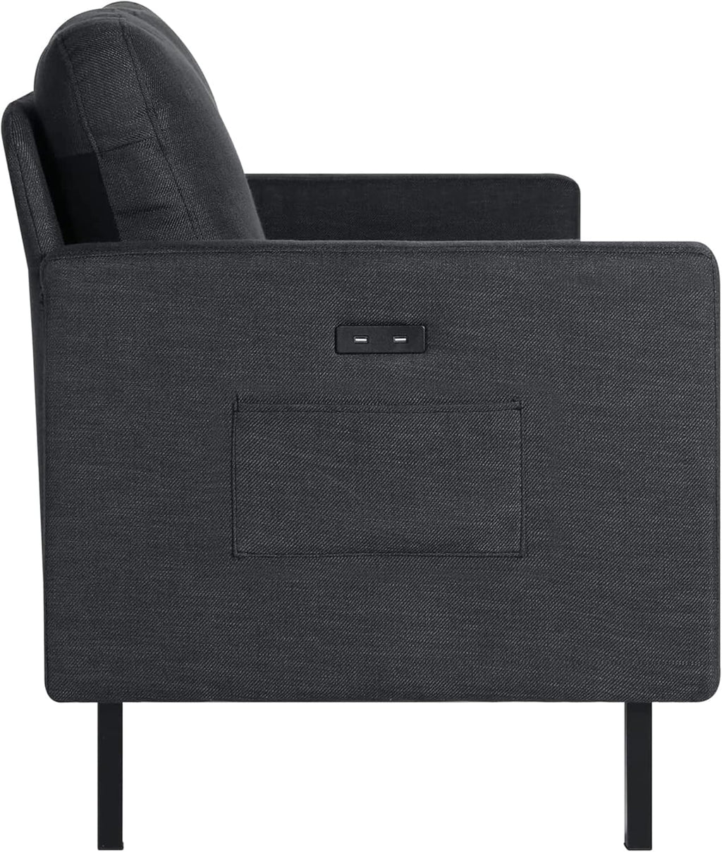 STHOUYN 56" W Fabric Loveseat Sofa with 2 USB, Small Couches for Living Room, Bedroom, Office, Easy Assembly & Comfy Cushion, Dark Grey - Grand Goldman