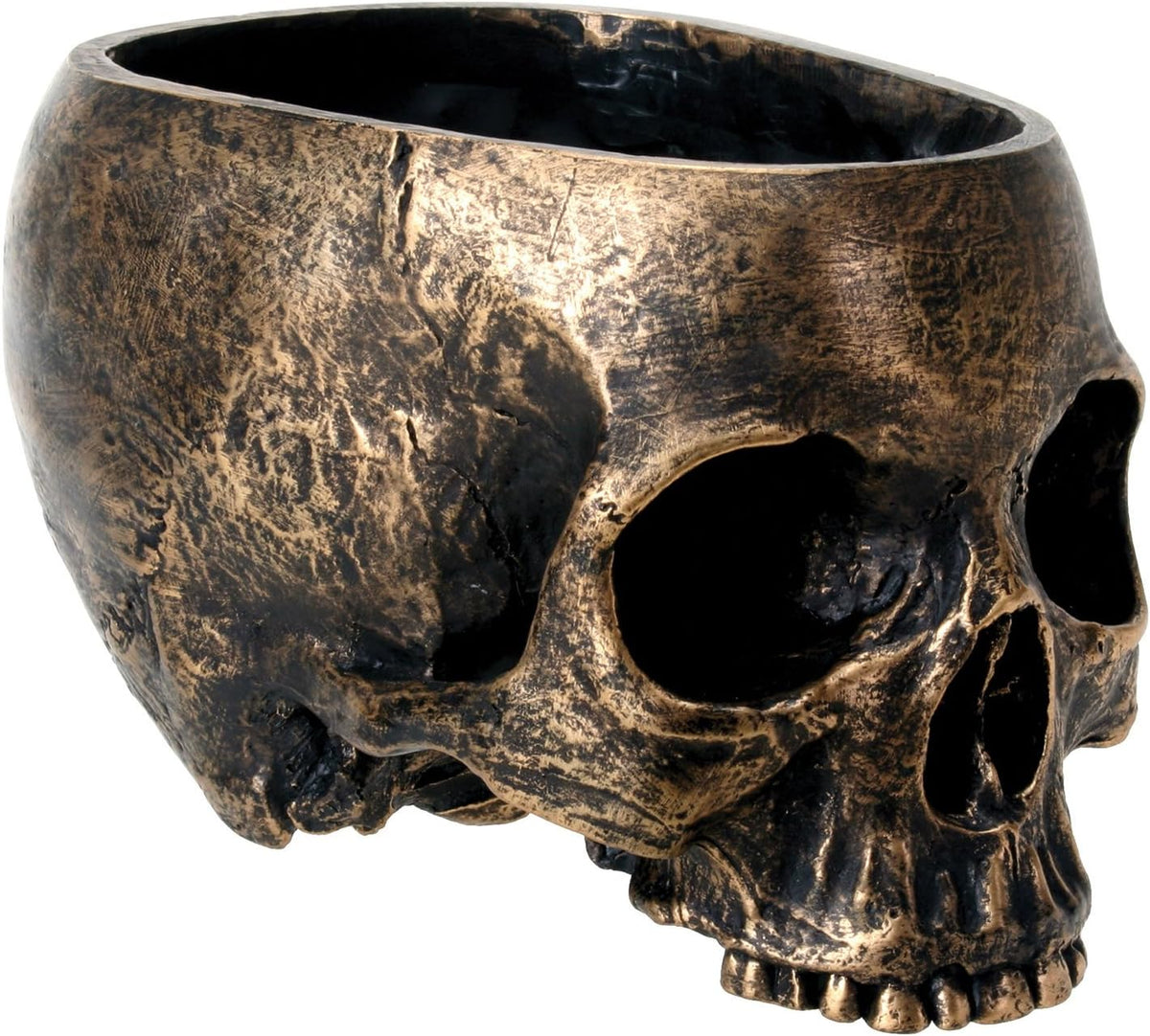 SUMMIT COLLECTION Bronze Resin Halloween Skull Candy Bowl Planter Dish Statue Sculpture Skeleton - Grand Goldman