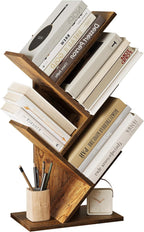 SUNMORY 6 Tier Tree Bookshelf, Small Bookcase with Storage Cabinet, Modern Tall Narrow Bookshelves Organizer, Floor Standing Book Shelf for Bedroom/Living Room/Home Office/Corner, Rustic Brown - Grand Goldman