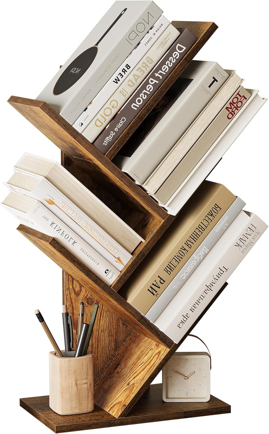 SUNMORY 6 Tier Tree Bookshelf, Small Bookcase with Storage Cabinet, Modern Tall Narrow Bookshelves Organizer, Floor Standing Book Shelf for Bedroom/Living Room/Home Office/Corner, Rustic Brown - Grand Goldman