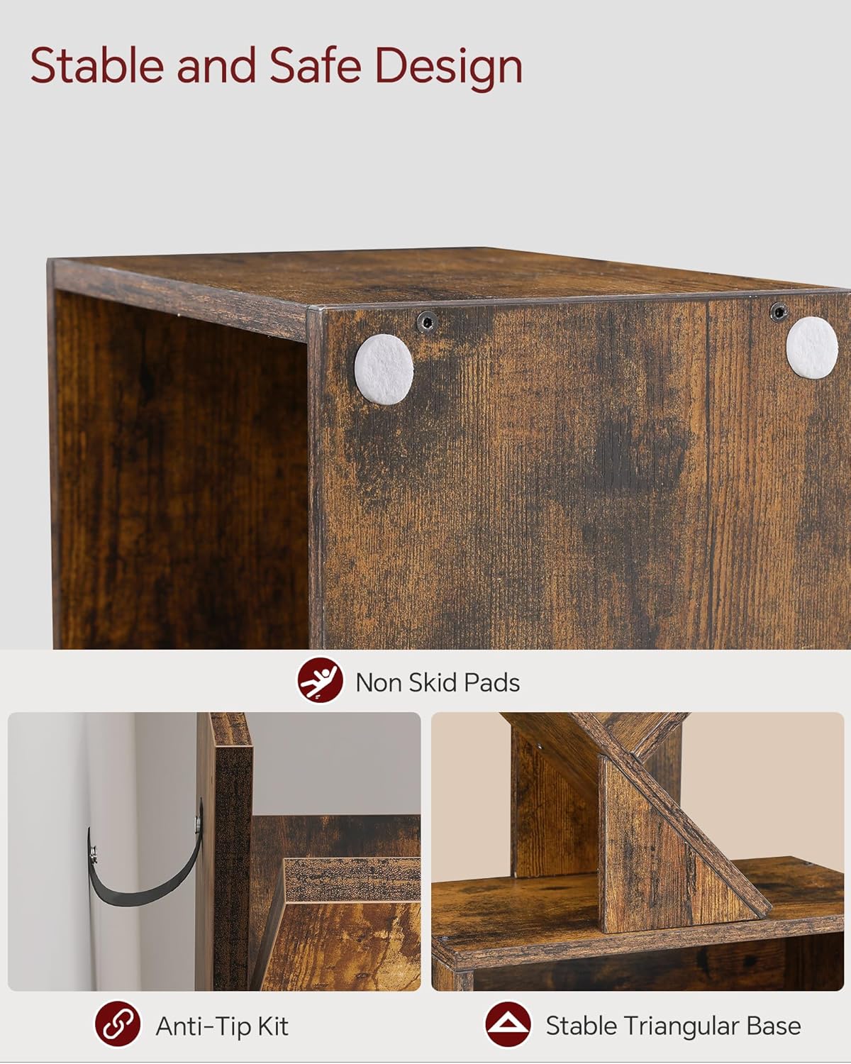 SUNMORY 6 Tier Tree Bookshelf, Small Bookcase with Storage Cabinet, Modern Tall Narrow Bookshelves Organizer, Floor Standing Book Shelf for Bedroom/Living Room/Home Office/Corner, Rustic Brown - Grand Goldman