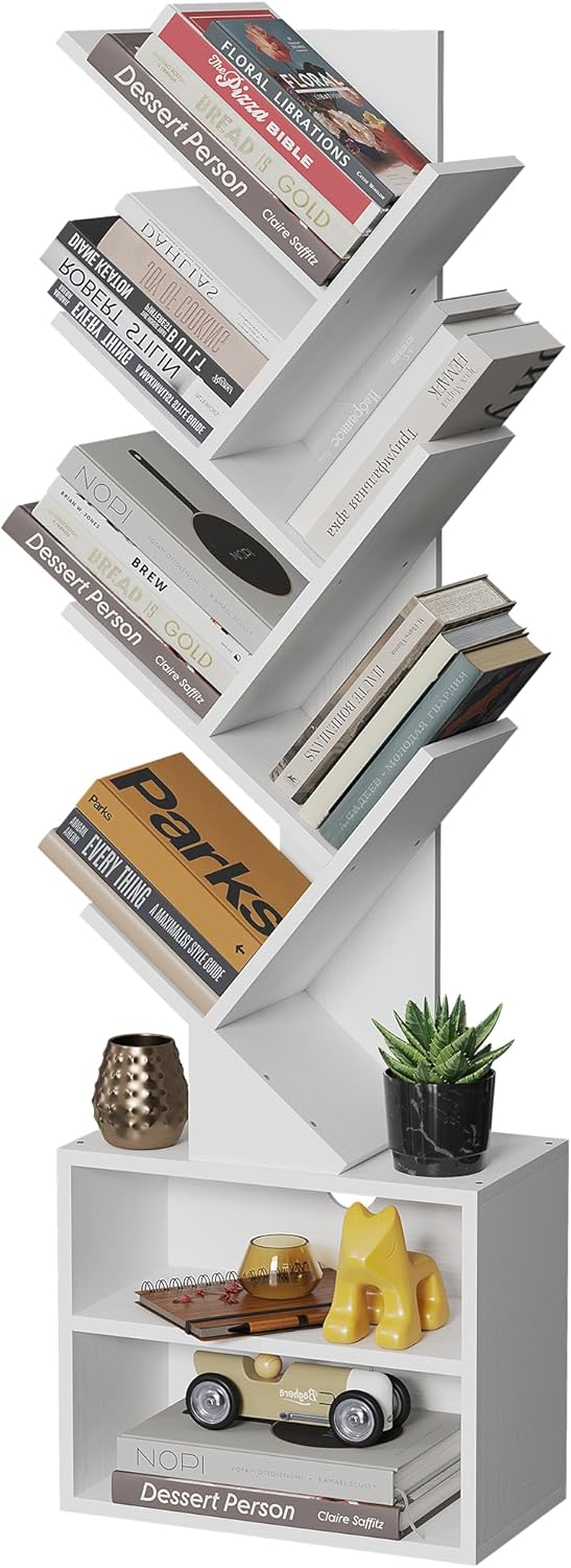 SUNMORY 6 Tier Tree Bookshelf, Small Bookcase with Storage Cabinet, Modern Tall Narrow Bookshelves Organizer, Floor Standing Book Shelf for Bedroom/Living Room/Home Office/Corner, Rustic Brown - Grand Goldman