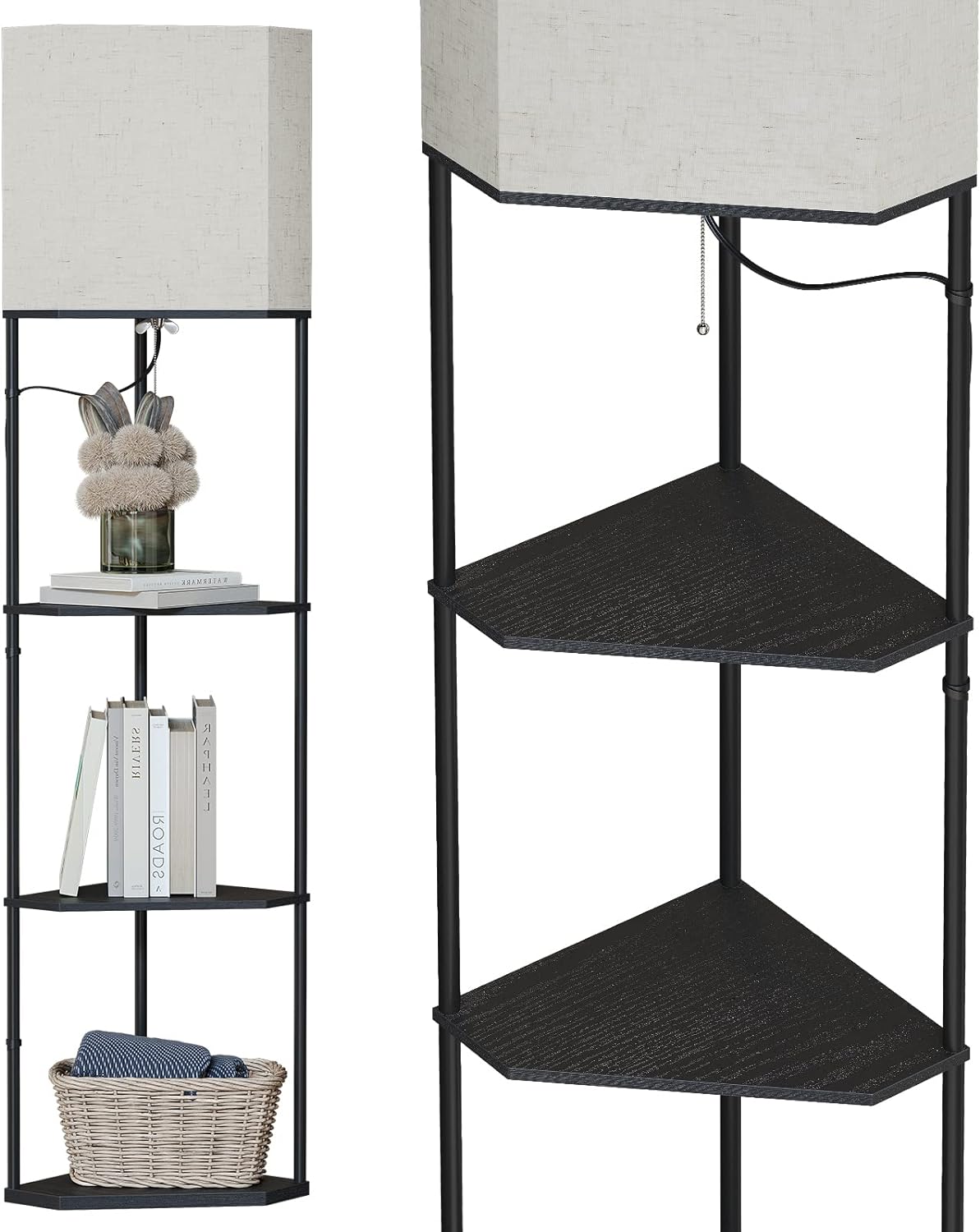 SUNMORY Floor Lamp with Shelves, Modern Square Standing Lamp with 3 Color Temperature Bulb, Corner Display Bookshelf Lamp for Living Room and Bedroom(Black) - Grand Goldman