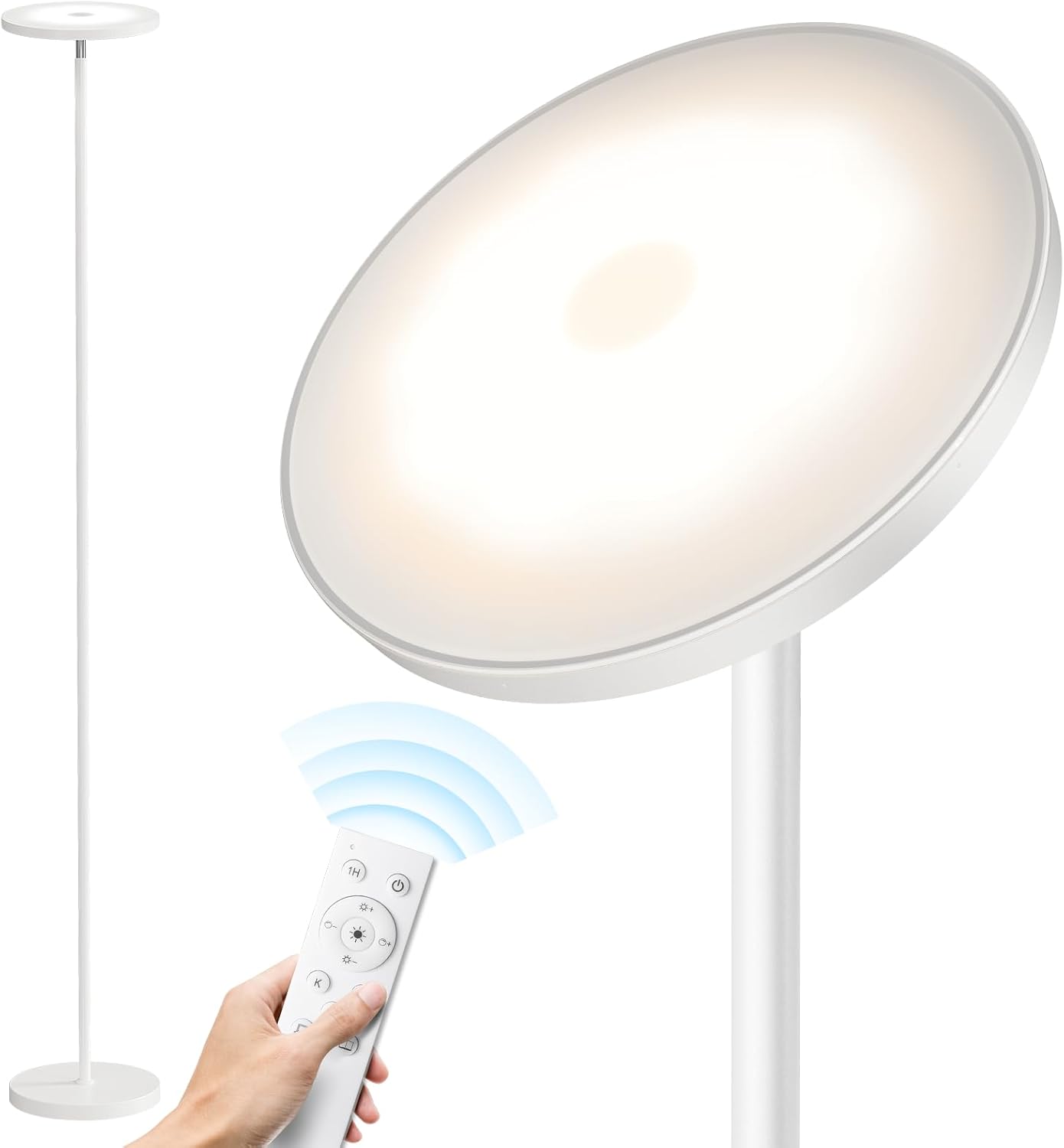 SUNMORY Floor Lamps for Living Room, 32W/3000LM Super Bright LED Floor Lamp with Remote Control, 69" Tall Standing Lamp with Stepless Dimmable, Modern Torchiere Corner Lamp for Bedroom, Office - Grand Goldman