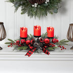 SUNNYPARK Christmas Table Centerpieces Decorations, 27.5 Inch Designed with Golden Bowknot Baubles Ornaments, Artificial Golden Berries and Pine Cones for Dining Room Table (Red Ball) - Grand Goldman