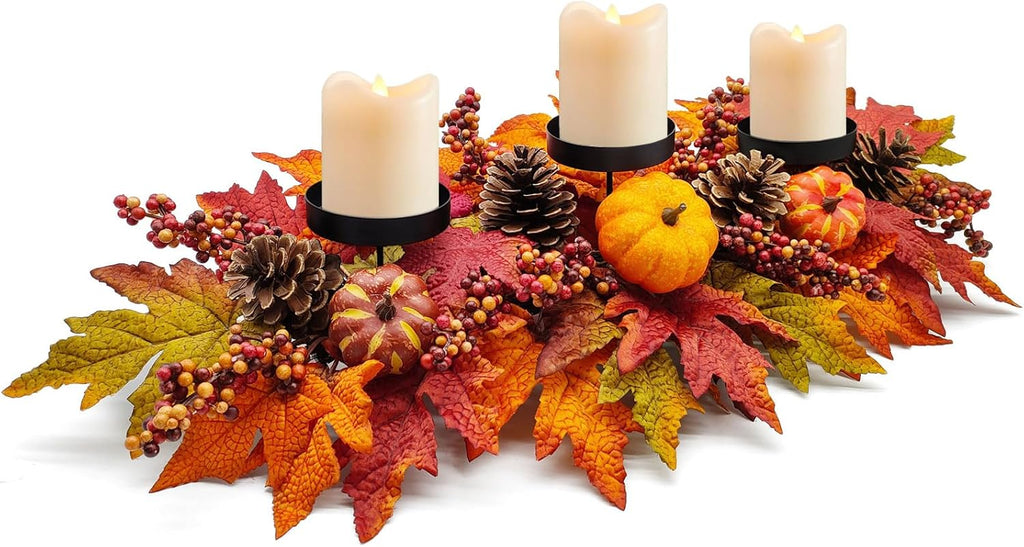 SUNNYPARK Christmas Table Centerpieces Decorations, 27.5 Inch Designed with Golden Bowknot Baubles Ornaments, Artificial Golden Berries and Pine Cones for Dining Room Table (Red Ball) - Grand Goldman