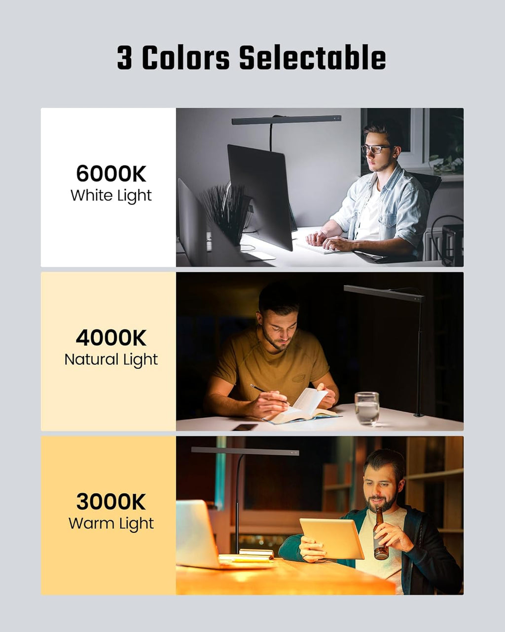 SUPERDANNY LED Desk Lamp for Office Home, Eye-Caring Desk Light with Adjustable Gooseneck, 12W Touch Control Dimmable Brightness, Architect Clamp Lamp with USB Adapter for Reading Study Workbench - Grand Goldman