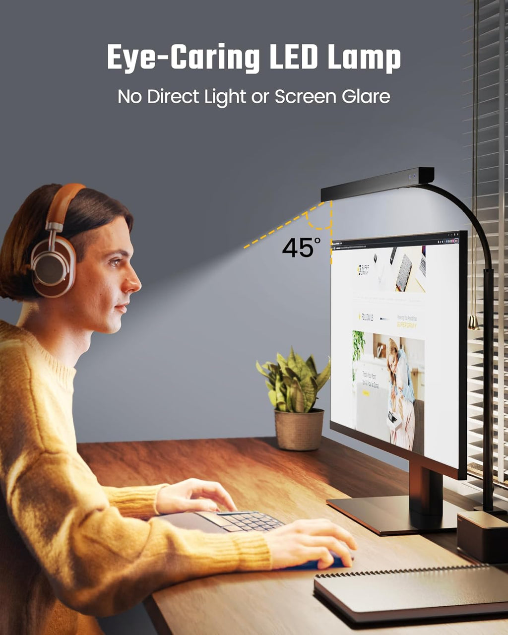SUPERDANNY LED Desk Lamp for Office Home, Eye-Caring Desk Light with Adjustable Gooseneck, 12W Touch Control Dimmable Brightness, Architect Clamp Lamp with USB Adapter for Reading Study Workbench - Grand Goldman
