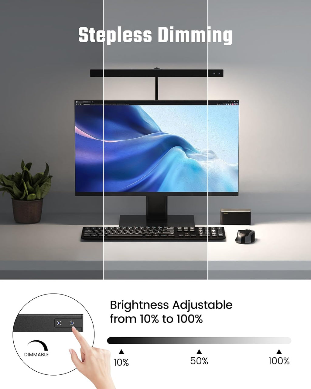 SUPERDANNY LED Desk Lamp for Office Home, Eye-Caring Desk Light with Adjustable Gooseneck, 12W Touch Control Dimmable Brightness, Architect Clamp Lamp with USB Adapter for Reading Study Workbench - Grand Goldman