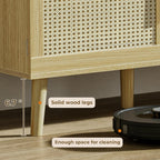 SUPERJARE Boho TV Stand for 65 Inch TV, Entertainment Center with Adjustable Shelf, Rattan TV Console with 2 Cabinets, Media Console, Solid Wood Feet, 4 Cord Holes, for Living Room - Natural - Grand Goldman