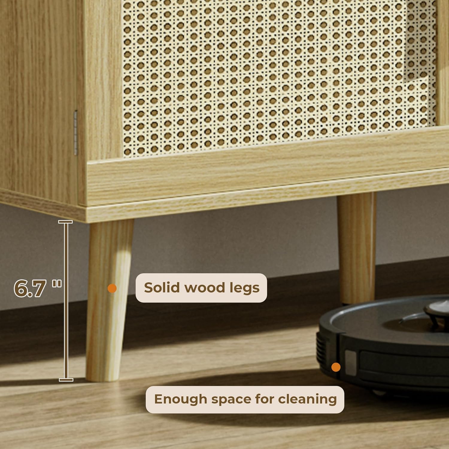 SUPERJARE Boho TV Stand for 65 Inch TV, Entertainment Center with Adjustable Shelf, Rattan TV Console with 2 Cabinets, Media Console, Solid Wood Feet, 4 Cord Holes, for Living Room - Natural - Grand Goldman