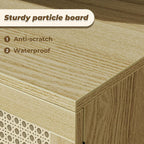 SUPERJARE Boho TV Stand for 65 Inch TV, Entertainment Center with Adjustable Shelf, Rattan TV Console with 2 Cabinets, Media Console, Solid Wood Feet, 4 Cord Holes, for Living Room - Natural - Grand Goldman