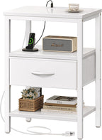 SUPERJARE Nightstand with Charging Station, Bed Side Table with Adjustable Fabric Drawer, Night Stand for Bedroom, 3-Tier Storage End Table, for Living Room, Rustic Brown and Black - Grand Goldman