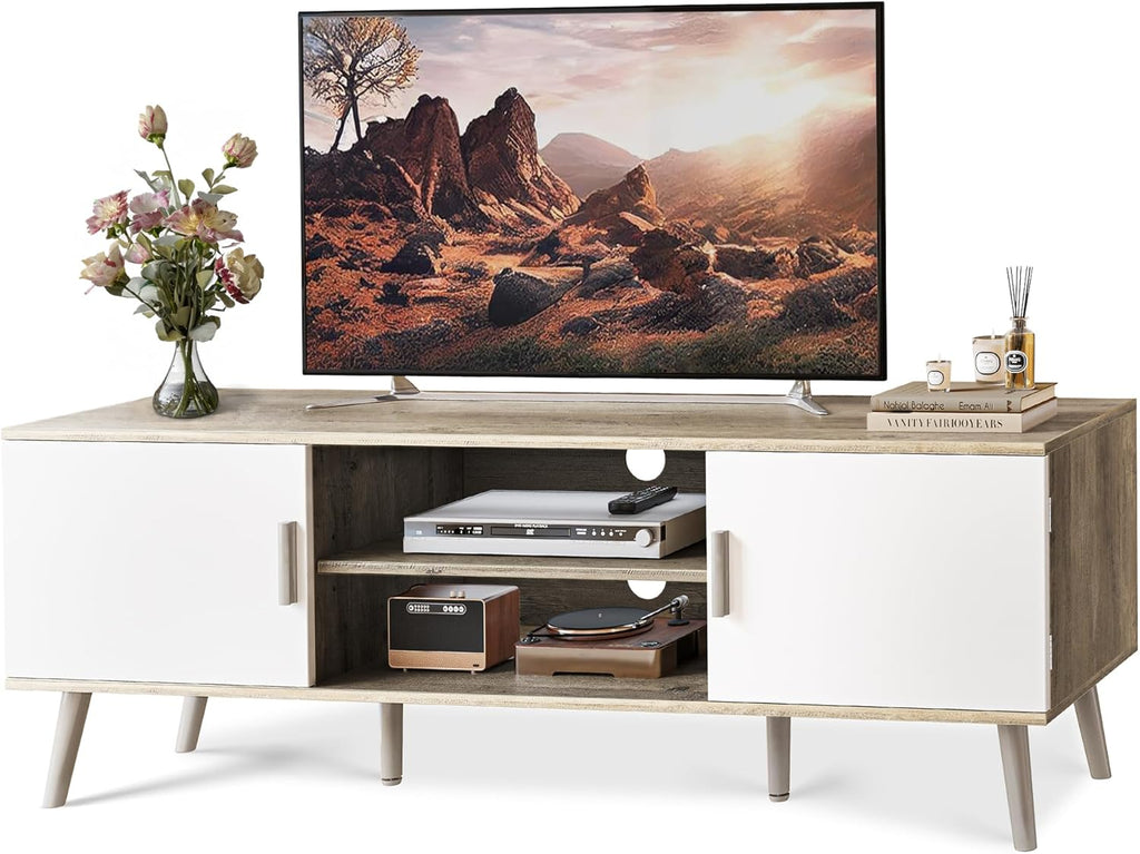 SUPERJARE TV Stand for 55 Inch TV, Entertainment Center with Adjustable Shelf, 2 Cabinets, TV Console Table, Media Console, Solid Wood Feet, Cord Holes, for Living Room, Bedroom, White - Grand Goldman