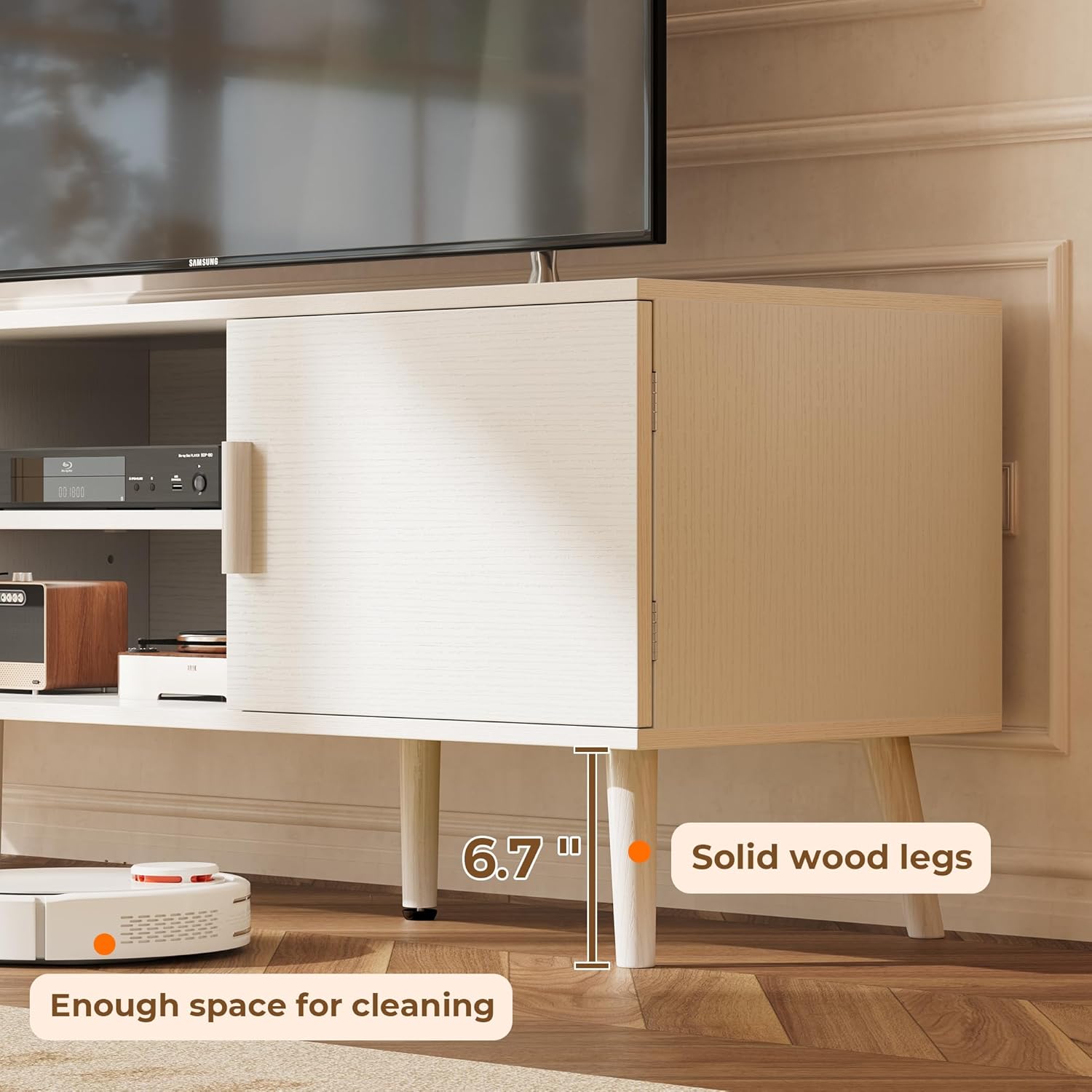 SUPERJARE TV Stand for 55 Inch TV, Entertainment Center with Adjustable Shelf, 2 Cabinets, TV Console Table, Media Console, Solid Wood Feet, Cord Holes, for Living Room, Bedroom, White - Grand Goldman