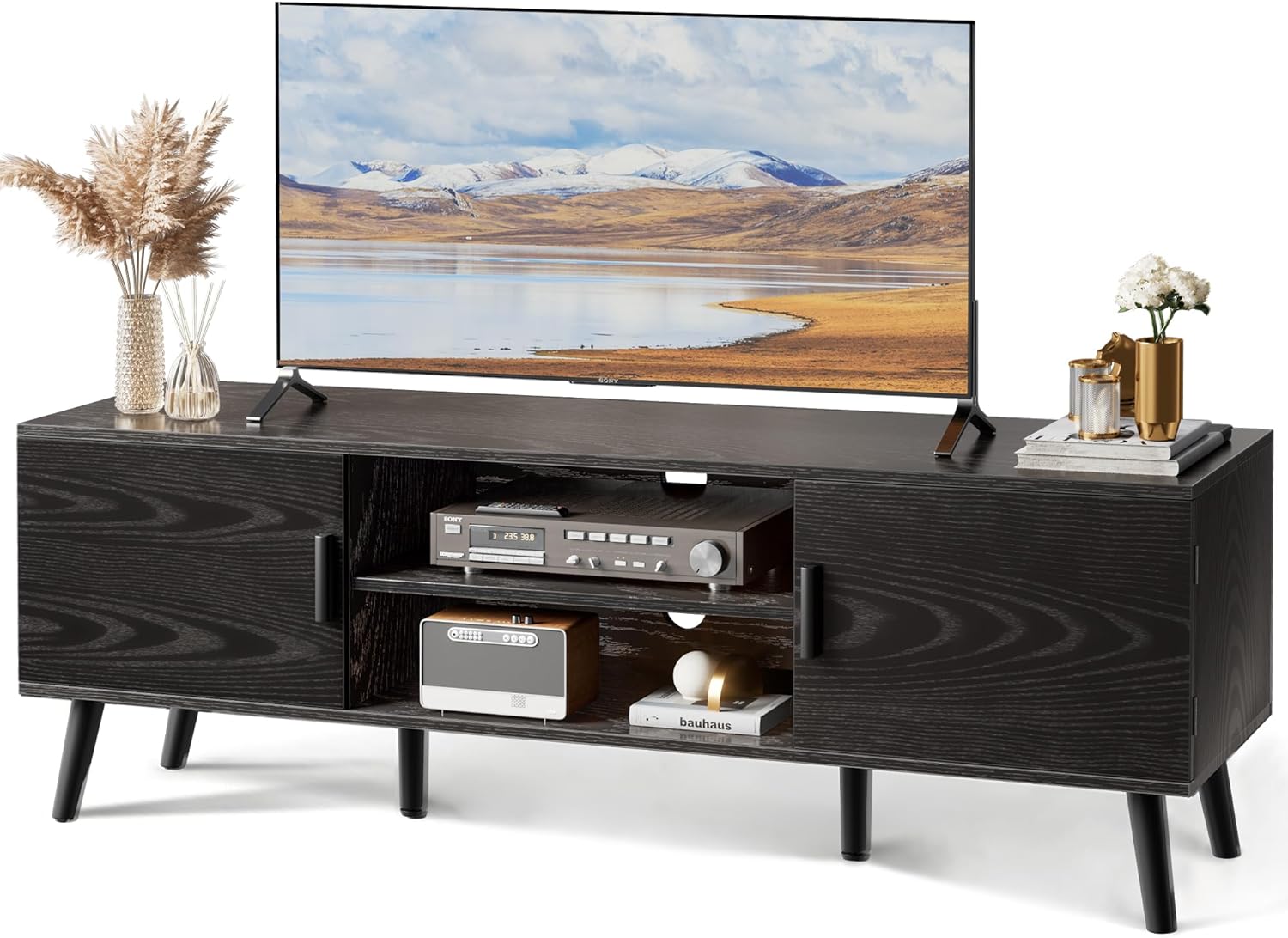 SUPERJARE TV Stand for 55 Inch TV, Entertainment Center with Adjustable Shelf, 2 Cabinets, TV Console Table, Media Console, Solid Wood Feet, Cord Holes, for Living Room, Bedroom, White - Grand Goldman