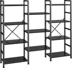 SUPERJARE Triple 4 Tier Bookshelf, Bookcase with 11 Open Display Shelves, Wide Book Shelf Book Case for Home & Office, Rustic Brown - Grand Goldman