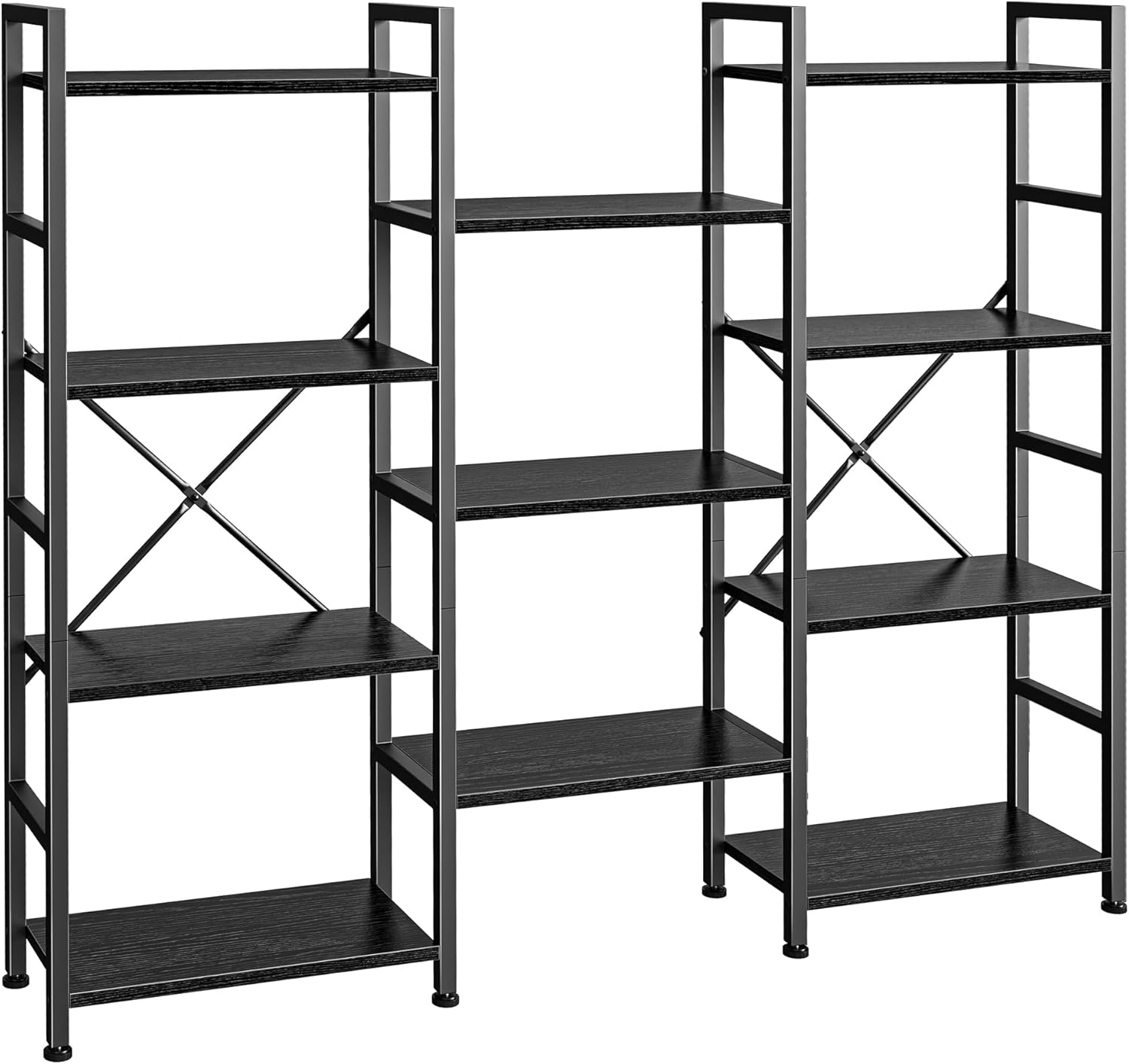 SUPERJARE Triple 4 Tier Bookshelf, Bookcase with 11 Open Display Shelves, Wide Book Shelf Book Case for Home & Office, Rustic Brown - Grand Goldman