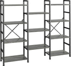 SUPERJARE Triple 4 Tier Bookshelf, Bookcase with 11 Open Display Shelves, Wide Book Shelf Book Case for Home & Office, Rustic Brown - Grand Goldman