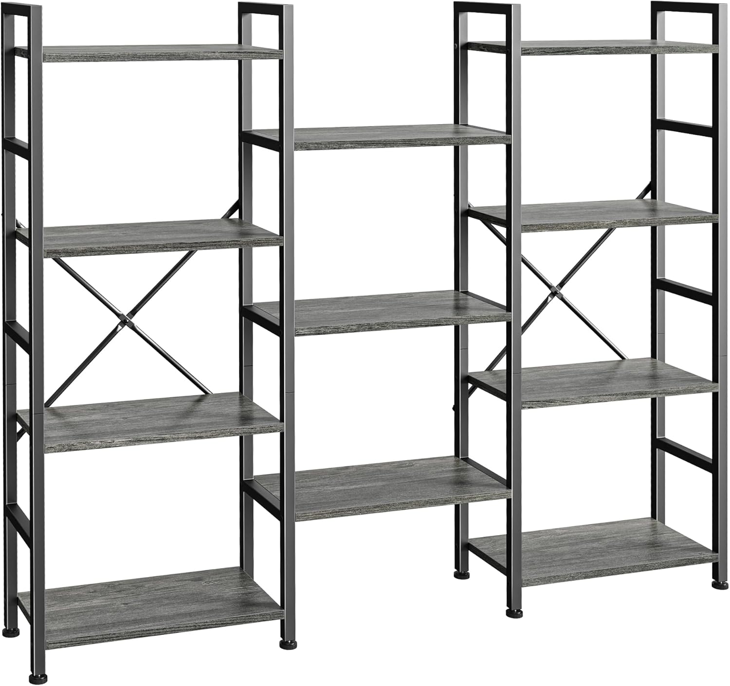 SUPERJARE Triple 4 Tier Bookshelf, Bookcase with 11 Open Display Shelves, Wide Book Shelf Book Case for Home & Office, Rustic Brown - Grand Goldman