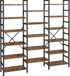 SUPERJARE Triple 4 Tier Bookshelf, Bookcase with 11 Open Display Shelves, Wide Book Shelf Book Case for Home & Office, Rustic Brown - Grand Goldman