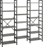 SUPERJARE Triple 4 Tier Bookshelf, Bookcase with 11 Open Display Shelves, Wide Book Shelf Book Case for Home & Office, Rustic Brown - Grand Goldman