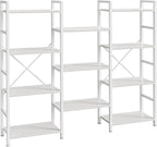 SUPERJARE Triple 4 Tier Bookshelf, Bookcase with 11 Open Display Shelves, Wide Book Shelf Book Case for Home & Office, Rustic Brown - Grand Goldman