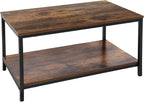 SUPER DEAL 2-Tier Industrial Coffee Table with Storage Shelf for Small Apartment Living Room, Rectangle Wood and Stable Metal TV Stand Side End Table, Rustic Brown - Grand Goldman