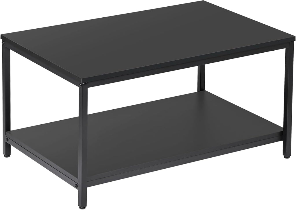 SUPER DEAL 2-Tier Industrial Coffee Table with Storage Shelf for Small Apartment Living Room, Rectangle Wood and Stable Metal TV Stand Side End Table, Rustic Brown - Grand Goldman