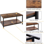 SUPER DEAL 2-Tier Industrial Coffee Table with Storage Shelf for Small Apartment Living Room, Rectangle Wood and Stable Metal TV Stand Side End Table, Rustic Brown - Grand Goldman