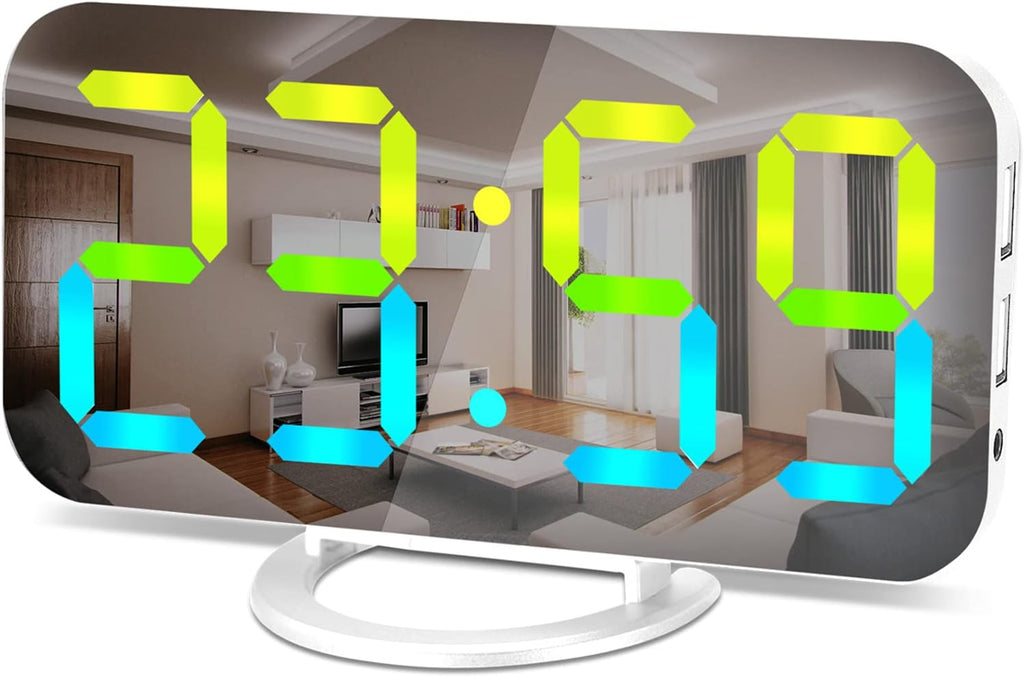 SZELAM Digital Alarm Clock,LED and Mirror Desk Clock Large Display,with Dual USB Charger Ports,3 Levels Brightness,12/24H,Modern Electronic Clock for Bedroom Home Living Room Office - Gold - Grand Goldman